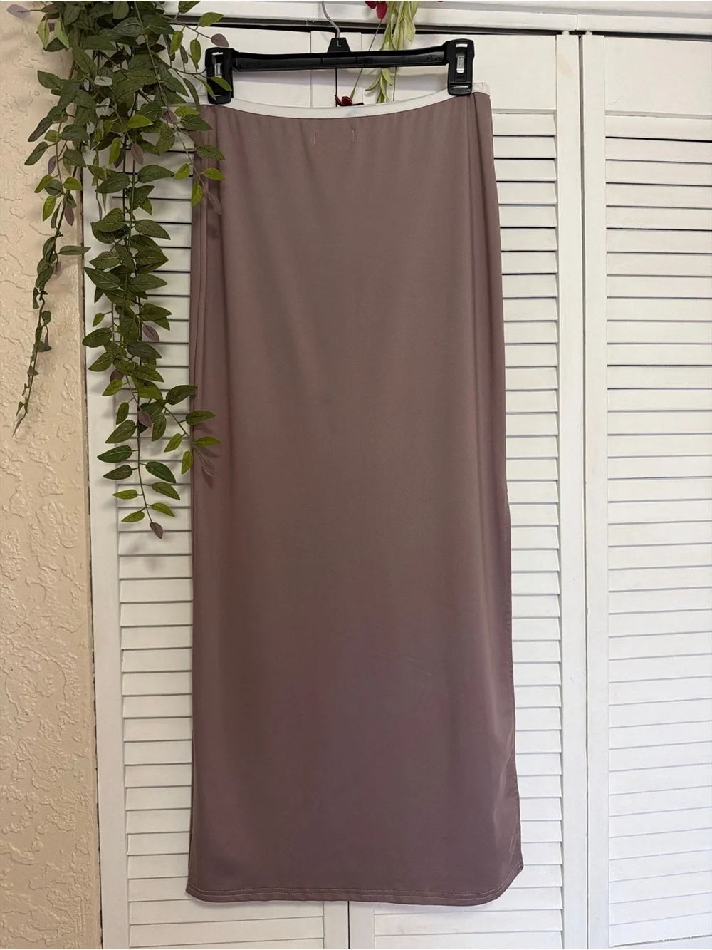 Ediked stylish stretch Midi soft Skirt tulip Taupe Elastic perfect w band tee s